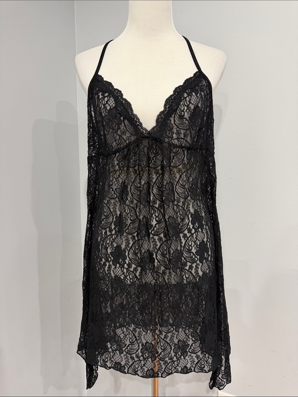 Secret Treasures Black Lace Sheer Chemise with Spaghetti Straps